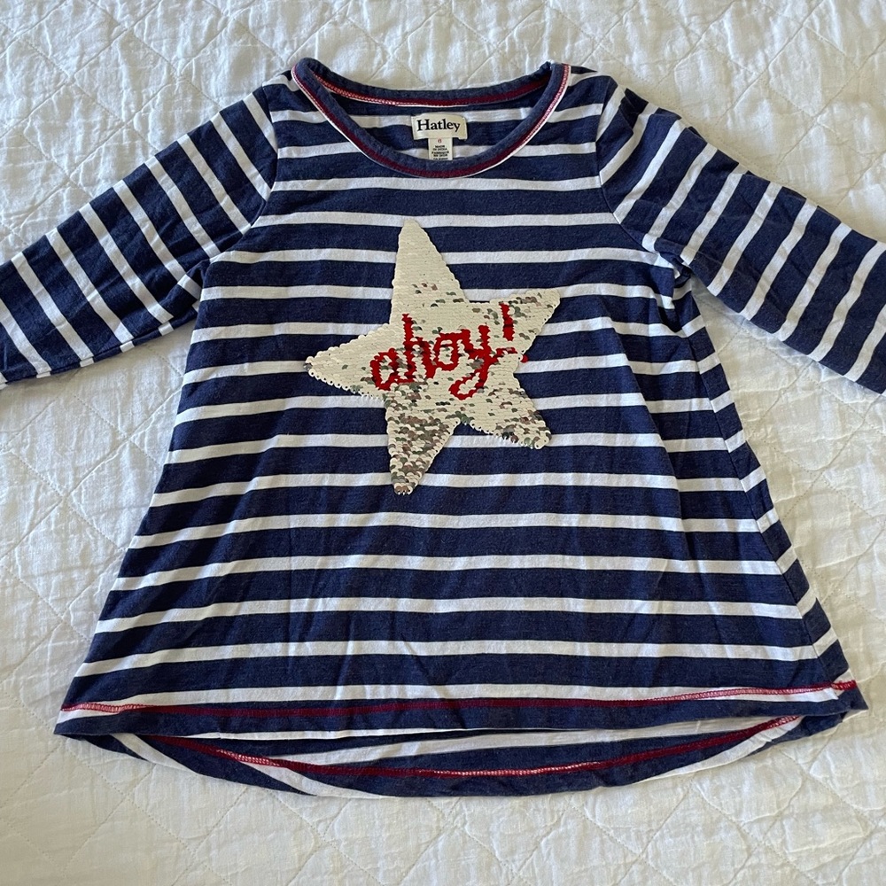 Hatley blue & white striped patriotic/nautical top with red flip sequin star - 6